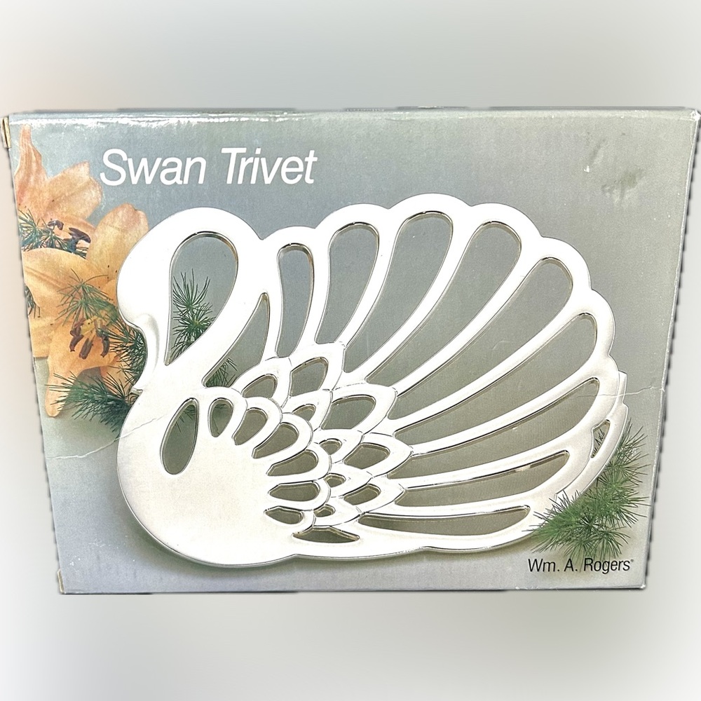Vintage New In Box Swan Trivet Hot Plate Silver Plated Wm A. Rogers Japan